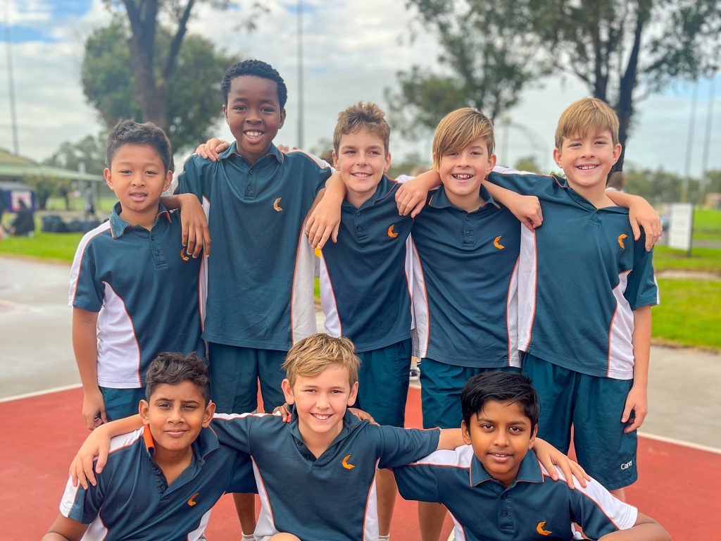 A lineup of the 2024 Carey Harrisdale Year 5 boys Division A WACSSA Inter-school Netball Team