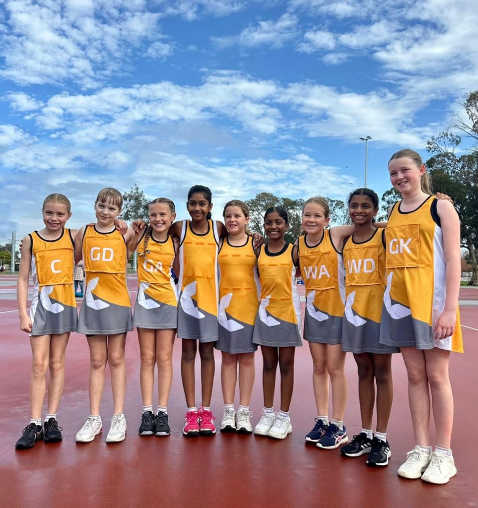 A lineup of the 2024 Carey Harrisdale Year 5 Girls Team 1 Division A WACSSA Inter-school Netball Team